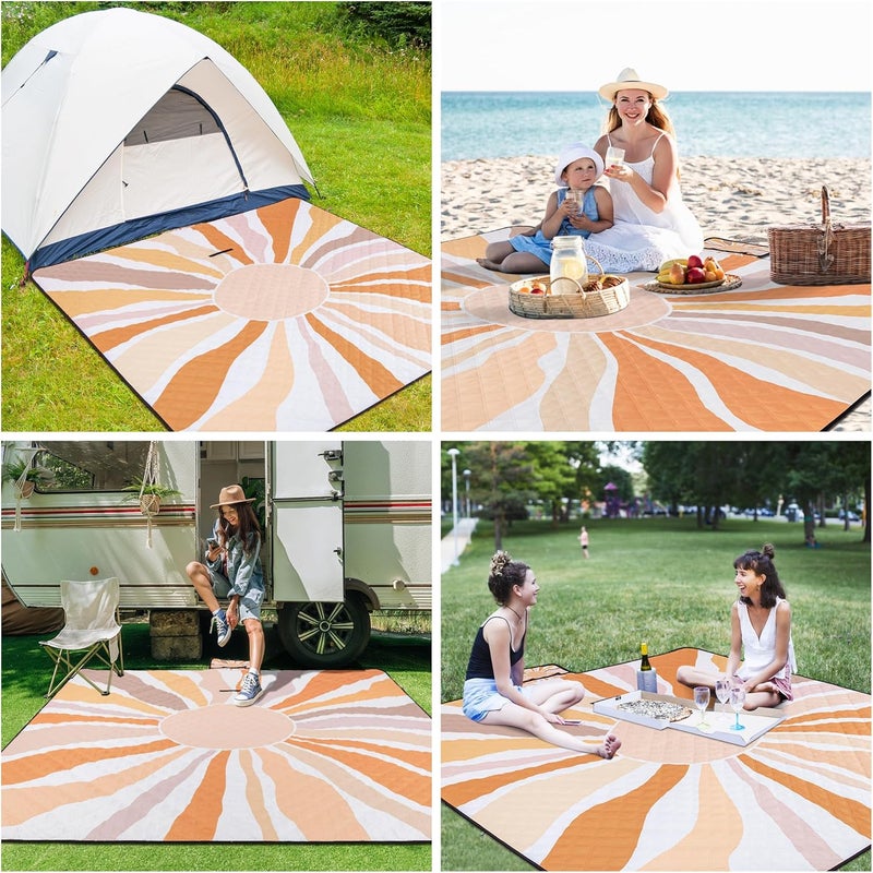 BEW Picnic Blankets, Large Beach Blanket Waterproof Sandproof, Foldable & Portable Outdoor Picnic Blanket, 79''x79'' 3-Layer Picnic Mat for Camping, Park, Travel, Grass Lawn-Boho Sunburst - Image 5
